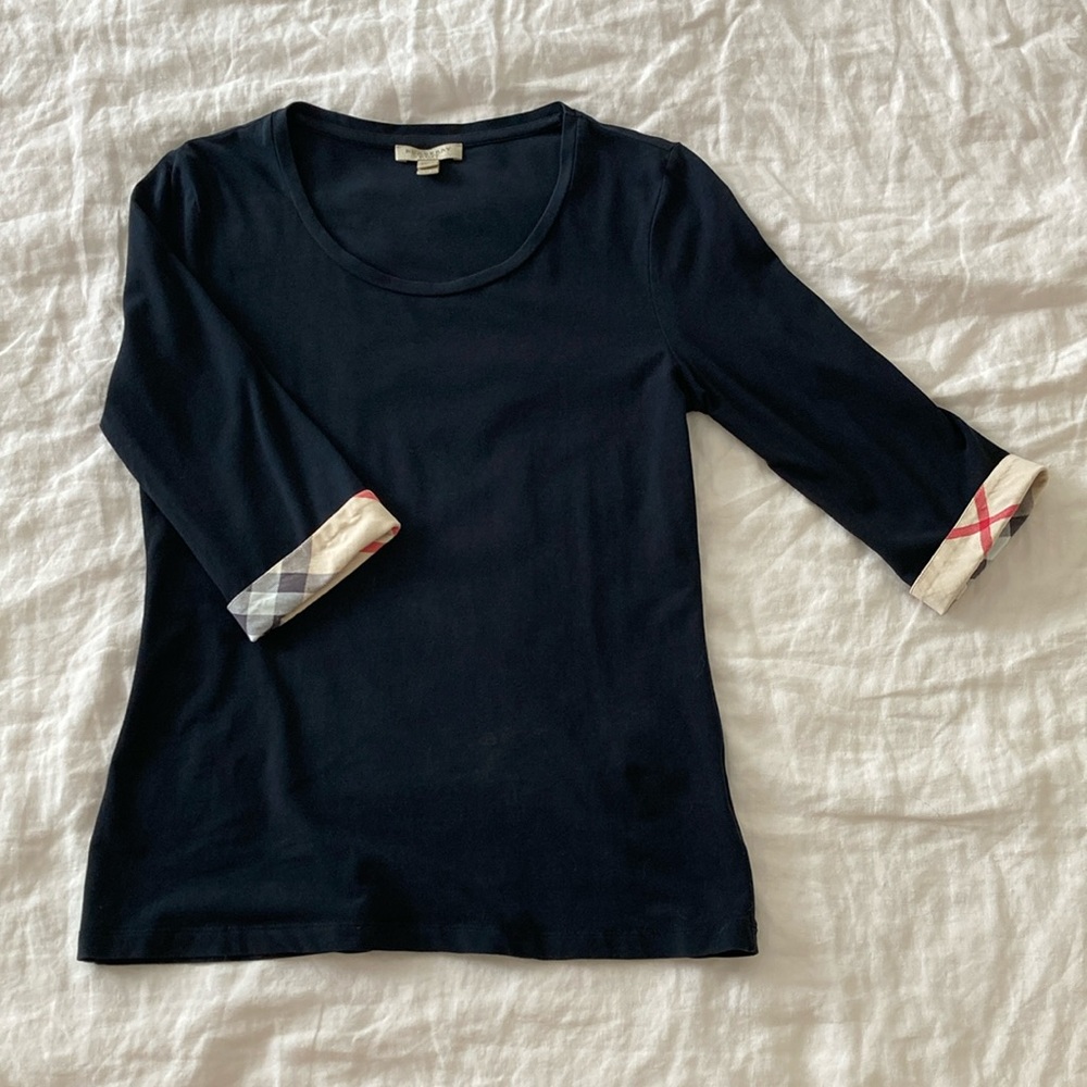 Burberry Black Nova Check Cuff Tee Size Medium